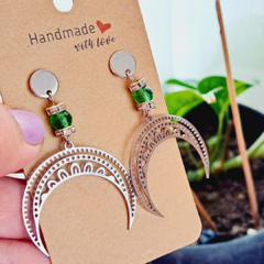 Aros con piedra Moldavita con luna