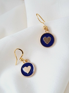 Aritos corazón azul- Ganchitos de Acero dorado - comprar en línea