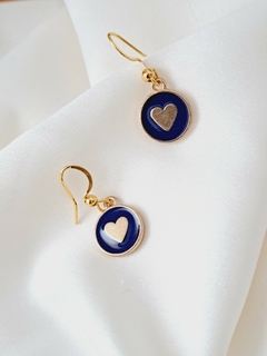Aritos corazón azul- Ganchitos de Acero dorado