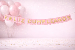 BANDERIN FELIZ CUMPLEAÑOS MET. ROSA GOLD - comprar online