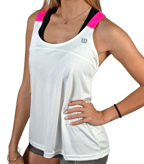 Musculosa Dry Fit Wilson Training Mujer CXLII Blanca Fucsia - comprar online