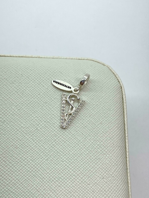 Berloque Pingente Placa Veterinária Com Símbolo Cravejado 14mm