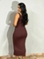 Vestido canelado com fivela - marrom na internet