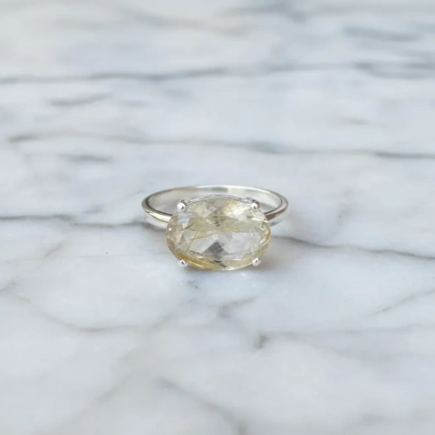 Anillo Ovalado Plata 925 Cuarzo Rutilado