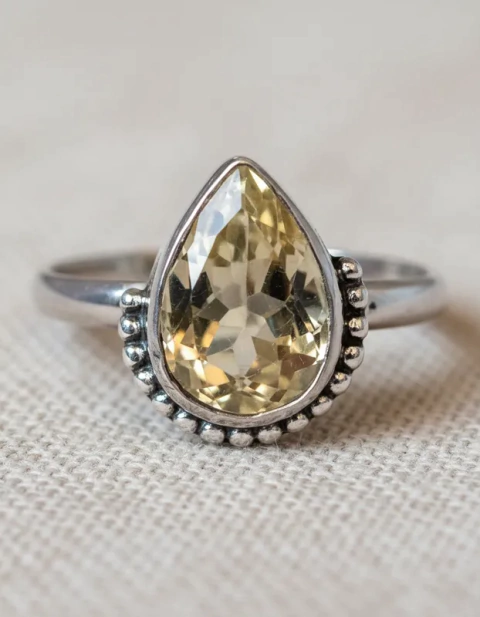 Anillo Enjoyas Jewels Lágrima Plata 925 Citrino