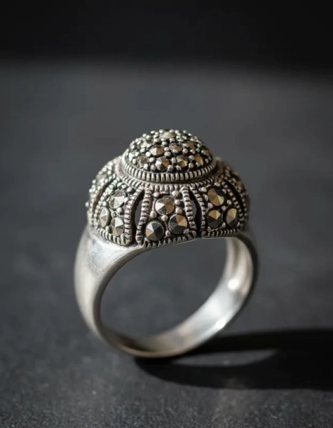 Anillo Enjoyas Jewels Cúpula Plata 925 Marcasita