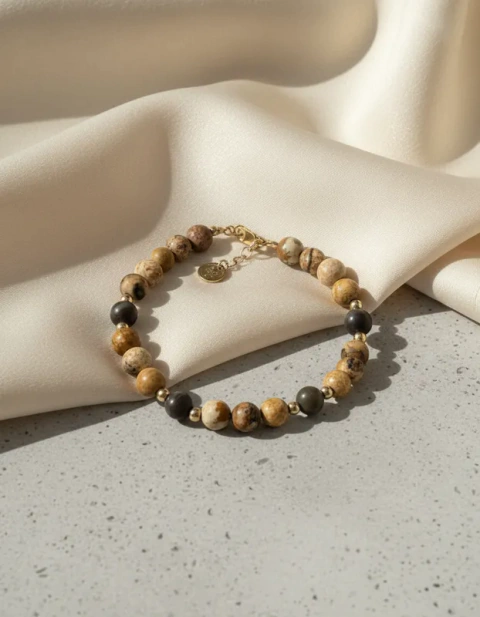 Pulsera Michely Holandesa Plata Oro Jaspe