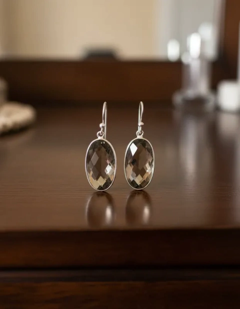 Aros Enjoyas Jewels Ovalados Plata 925 Cuarzo Ahumado