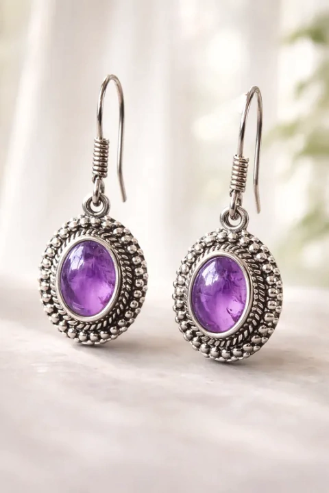Aros Enjoyas Jewels Indi Plata 925 Amatista