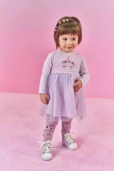 VESTIDO BEBÊ MENINA UNICÓRNIO LILÁS CINTI