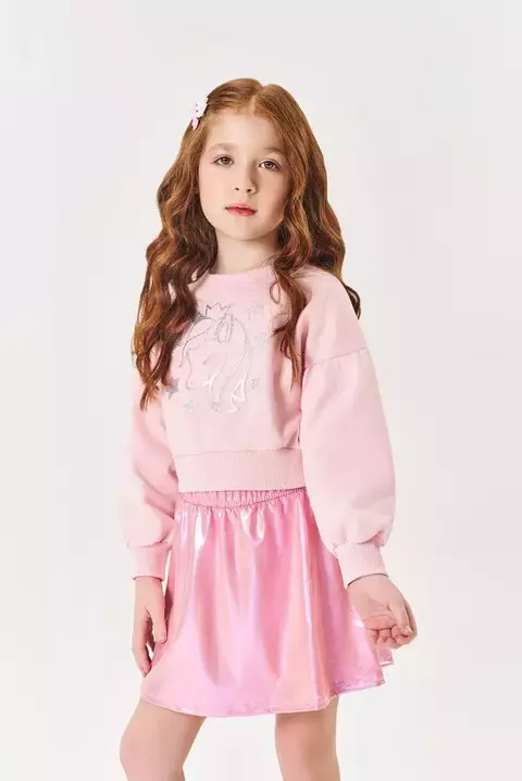 CONJUNTO INFANTIL MENINA BLUSÃO UNICORNIO E SAIA HOLOGRÁFICA ROSA CINTI - comprar online