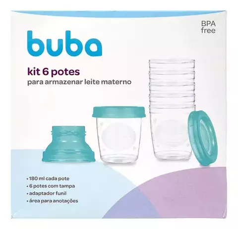 KIT 6 POTES PARA ARMAZENAR LEITE MATERNO BUBA