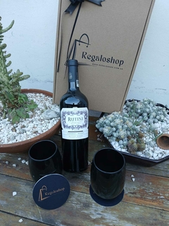 BOX RUTINI CABERNET/MALBEC CON VASO NEGRO en internet