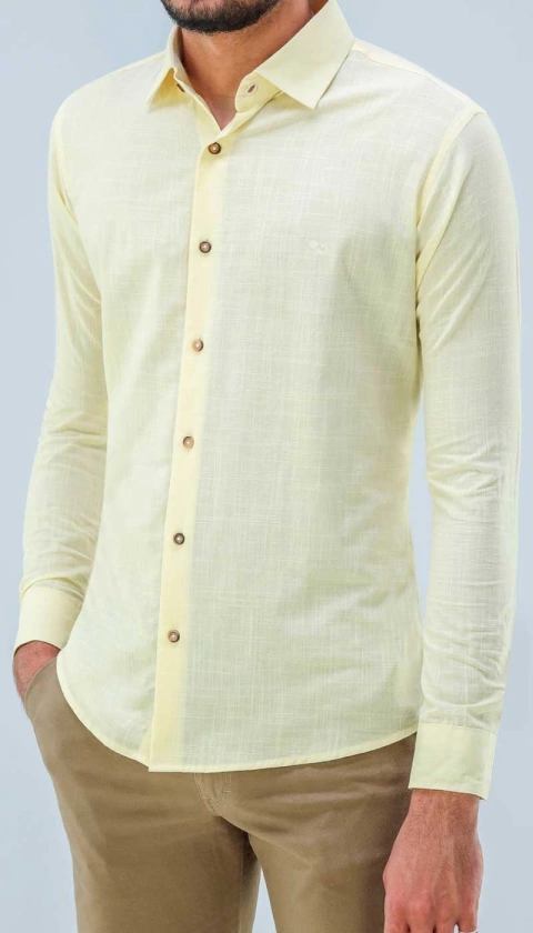 Camisa Social Slim Manga Longa Ogochi Amarela