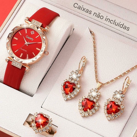 Relógio feminino 5 peças conjunto de luxo strass moda feminina elegante relógio - comprar online