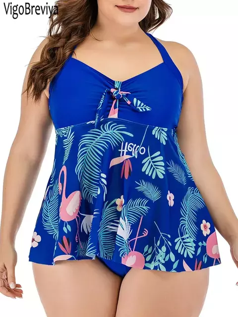VigoBreviya 2025 Impressão 2 Peça Plus Size Tankini Set Mulheres Halter Curvy