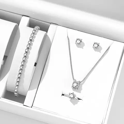 Conjunto de Joias Femininas Romântico – Colar, Brincos, Anel e Pulseira - comprar online