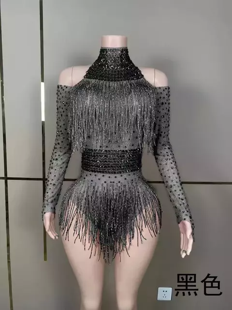 Collant Sexy com Strass e Franjas: Para Brilhar no Palco! - comprar online