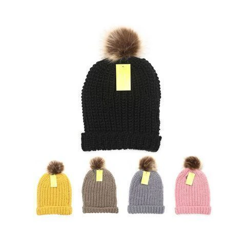 GORRO LANA CON POMPON PIEL X1 SURTIDO - 13423