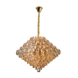 LUSTRE PENDENTE DIAMOND 40X37CM CRISTAL E METAL CHAMPANHE E DOURADO - HEVVY SL-5691S/H9 GD+CHP - comprar online