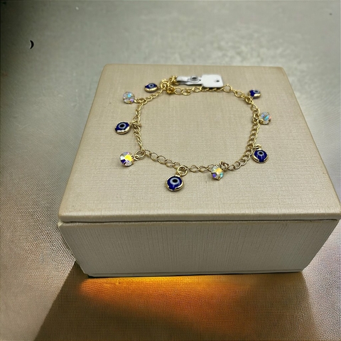 Pulseira Banho Ouro Pingentes Olho Grego E Cristais