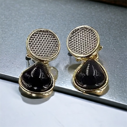 Brinco Feminino Banho Ouro Pedra Natural Agata Preta