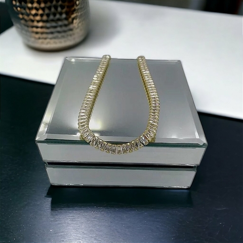 Colar Choker Luxo Feminina Baguetes Cristais Banho Ouro 18k