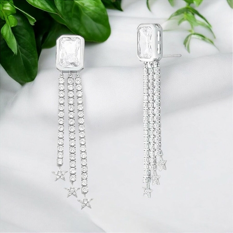 Brinco Pêndulo Com Cristal E Zircônias Branca Banhada A Ródio