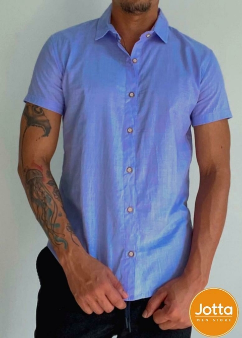 Camisa de botão - linho (Azul bebê) - comprar online