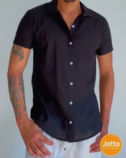Camisa de botão linho (Preta)