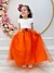Vestido Infantil Off White Saia Laranja Renda e Broche (4578LN) - comprar online