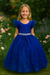 Vestido Infantil Azul Royal Saia C/ Tule e Glitter Daminhas (3047AB) - comprar online
