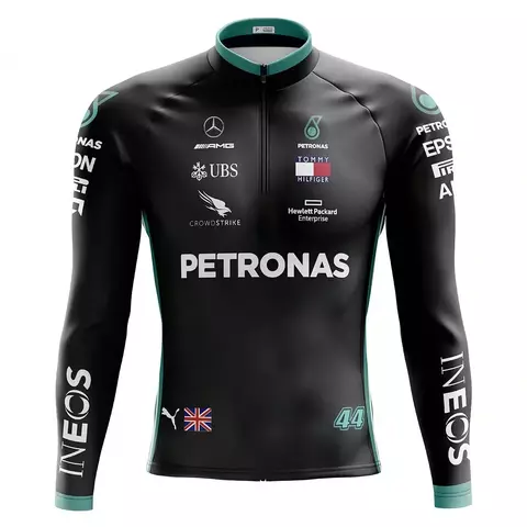 Camisa Cilismo Masculina Petronas Preta Com Bolsos Proteção UV50+