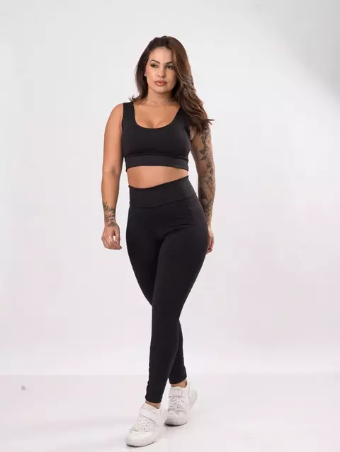 Conjunto Fitness Calça Legging Cintura Alta e Top sem Bojo Suplex