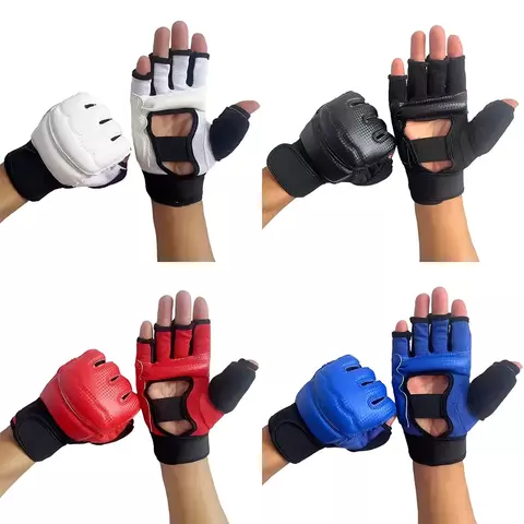 luvas de treinamento de boxe profissional metade do dedo, almofada de couro
