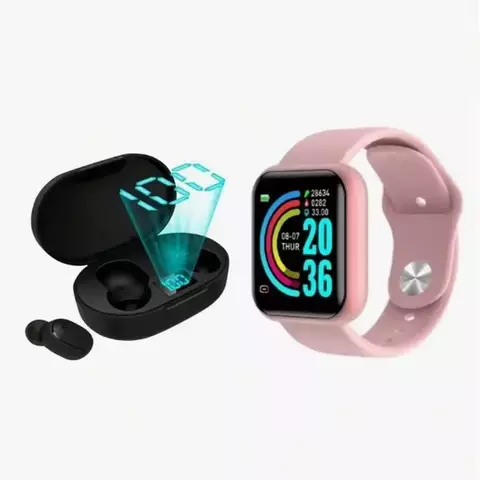 Kit Relógio Inteligente Smartwatch Unissex + Fone de Ouvido Bluetooth