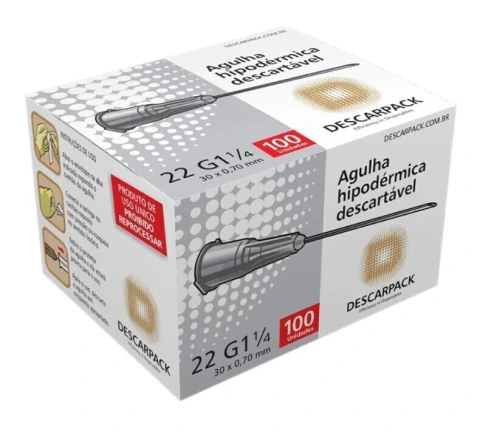 AGULHA 30X0.70 (22G - 1 1/4) CINZA DESCARPACK CX 100 UNIDADES