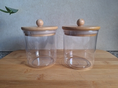 Pote acrílico tapa bamboo