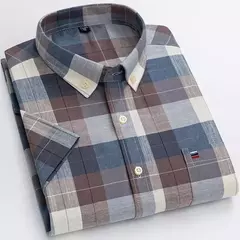 Camisas Socias Masculina Oxford 100% Algodão - Manga Curta, Gola Quadrada, Estilo Sofisticado - comprar online