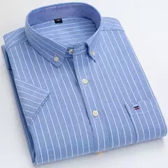 Camisas Socias Masculina Oxford 100% Algodão - Manga Curta, Gola Quadrada, Estilo Sofisticado - SocialWeaf