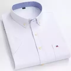 Camisas Socias Masculina Oxford 100% Algodão - Manga Curta, Gola Quadrada, Estilo Sofisticado - SocialWeaf