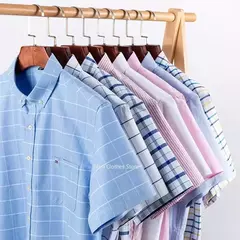 Camisas Socias Masculina Oxford 100% Algodão - Manga Curta, Gola Quadrada, Estilo Sofisticado