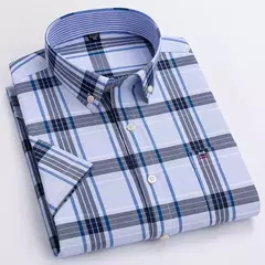 Camisas Socias Masculina Oxford 100% Algodão - Manga Curta, Gola Quadrada, Estilo Sofisticado - SocialWeaf