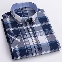 Camisas Socias Masculina Oxford 100% Algodão - Manga Curta, Gola Quadrada, Estilo Sofisticado na internet
