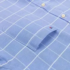Imagem do Camisas Socias Masculina Oxford 100% Algodão - Manga Curta, Gola Quadrada, Estilo Sofisticado