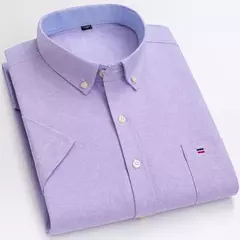 Camisas Socias Masculina Oxford 100% Algodão - Manga Curta, Gola Quadrada, Estilo Sofisticado