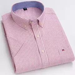 Camisas Socias Masculina Oxford 100% Algodão - Manga Curta, Gola Quadrada, Estilo Sofisticado - SocialWeaf