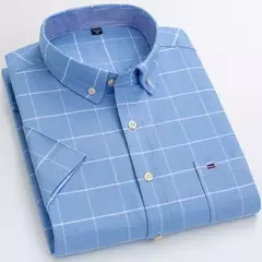 Camisas Socias Masculina Oxford 100% Algodão - Manga Curta, Gola Quadrada, Estilo Sofisticado na internet