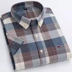 Camisas Socias Masculina Oxford 100% Algodão - Manga Curta, Gola Quadrada, Estilo Sofisticado