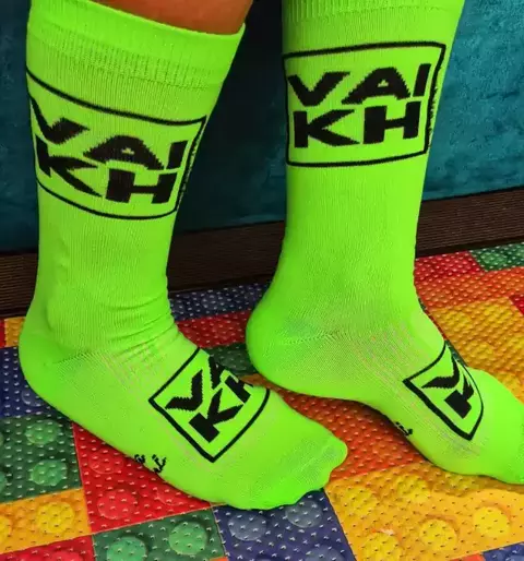 Meia VAI KH - verde neon com preto
